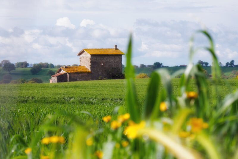 Casolare rurale abbandonato nei campi lungo la Via Francigena tra Montefiascone e Viterbo